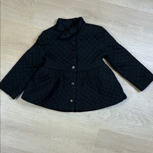 Janie and Jack Black Quilted Girl’s 2T Puffer Coat with Bow Collar